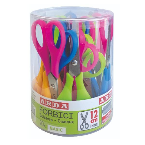 ARDA BASIC FORBICE 12CM LAME CENTIMETRATE PUNTA ARROTONDATA COLORI ASSORTITI CONF 20 Pz.